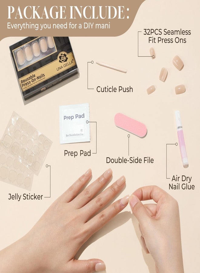 UNA GELLA Short Square Press On Nails: Nude Soft Gel Press Ons Short with Nail Glue, 16 Sizes - 32 Reusable Fake Nails Kit, Skin Tone Nude - Image 4